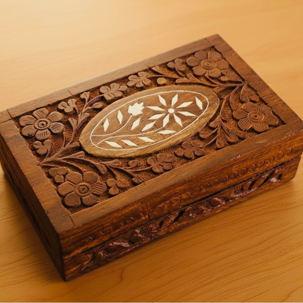Vintage Carved Floral Wooden Box